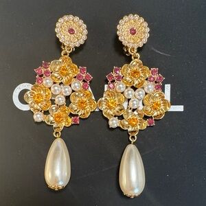 Dolce &Gabbana Elegant Gold and Pearl Floral Earrings
